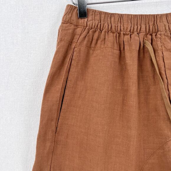 ENZA COSTA French Linen Drawcord Droprise Pants Womens Medium Brown Drop Crotch - Picture 8 of 16